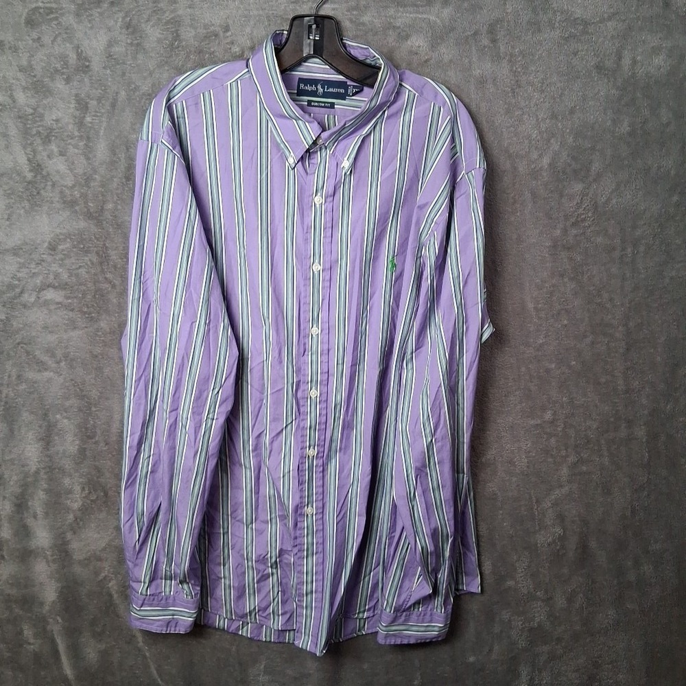 Ralph Lauren Button Down Long Sleeve Shirt Mens Size 2XL Purple Striped Pastel
